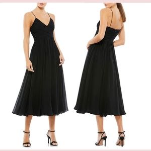 NEW $338 IEENA for Mac Duggal [ Small ] Surplice Ruched‎ Midi Dress Black